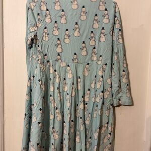 Snowman Patterned Kids Dress - Light Blue